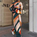 Load image into Gallery viewer, Fall Winter Women Two Piece Sets Elegant Turtleneck Pullover Top + Wide Leg Pants Suit Vintage Print Long Sleeve Casual Outfits
