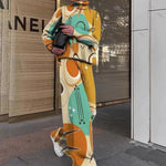 Load image into Gallery viewer, Fall Winter Women Two Piece Sets Elegant Turtleneck Pullover Top + Wide Leg Pants Suit Vintage Print Long Sleeve Casual Outfits
