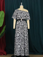 Load image into Gallery viewer, Women Printed Dress Zebra Stripe Long with Waist Belt Short Sleeve One Shoulder Vintage Elegant Gowns Casual Dresses 2022 Robes
