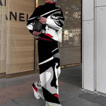 Load image into Gallery viewer, Fall Winter Women Two Piece Sets Elegant Turtleneck Pullover Top + Wide Leg Pants Suit Vintage Print Long Sleeve Casual Outfits
