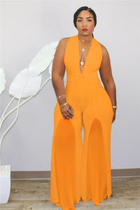 Plus Size Jumpsuit Women XL-5XL Stretch Bodycon Sleeveless Flared BodySuit Office Lady One Piece Jumpsuit Wholesale Dropshpping