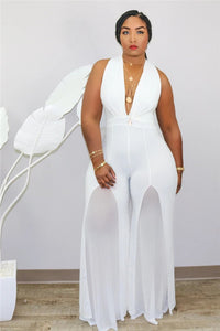 Plus Size Jumpsuit Women XL-5XL Stretch Bodycon Sleeveless Flared BodySuit Office Lady One Piece Jumpsuit Wholesale Dropshpping