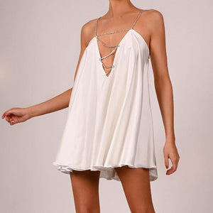 Paradise Elegant Versatile Silk Spaghetti Strap Above Knee A-Line Flare Tops